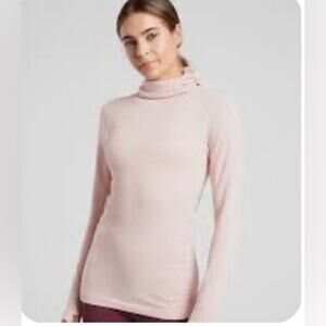 Athleta womens M flurry balaclava rib mix solid pink pullover hoodie cagoule
